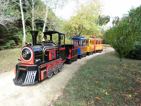 Tchoutchou Express, petit train électrique pouvant transporter 24 passagers dans 4 wagons Tchoutchou Express, petit train électrique pouvant transporter 24 passagers dans 4 wagons